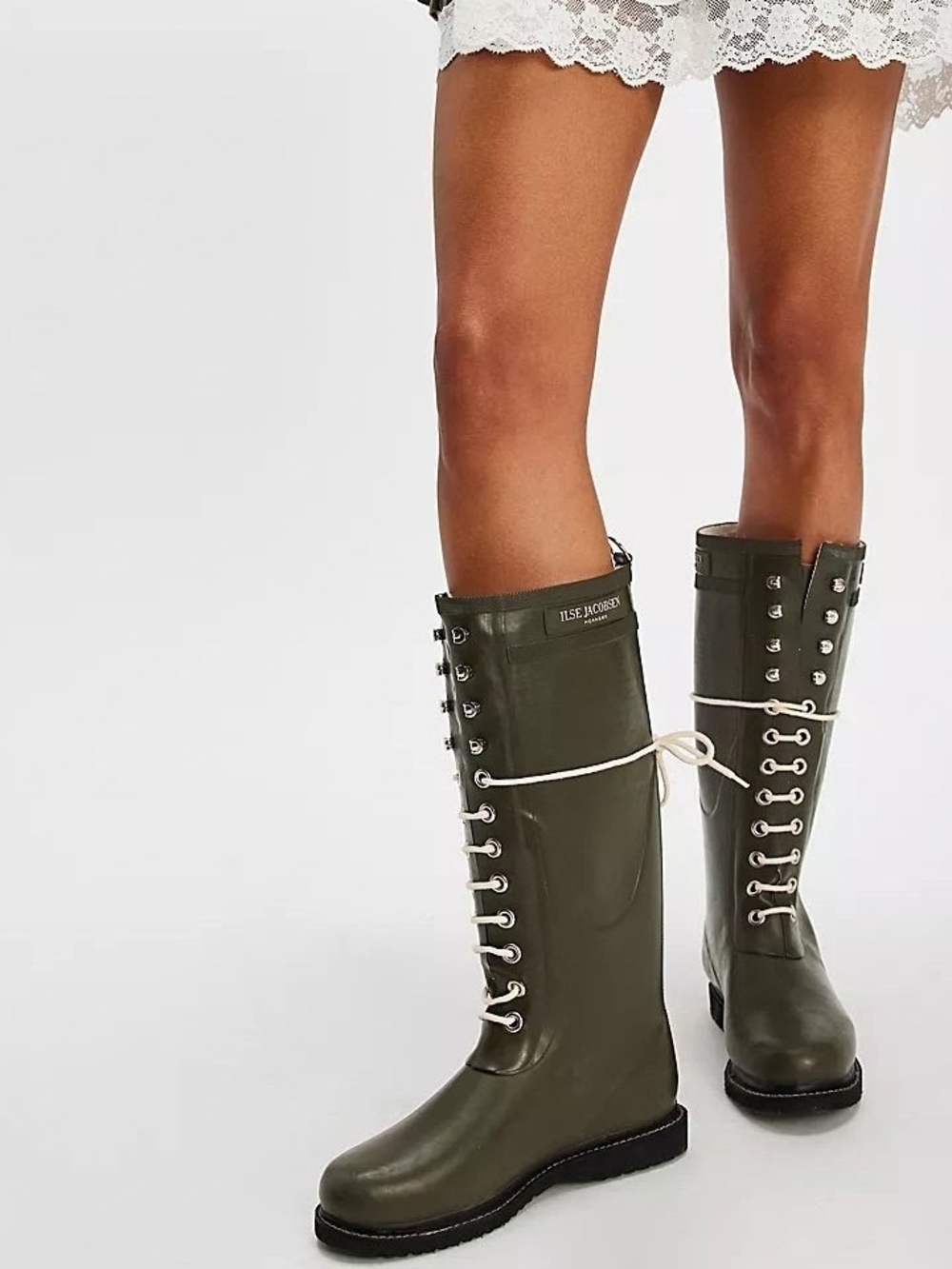 Free People x Ilse Jacobsen Lace-Up Knee-High Rain Boots In Army Green - 9